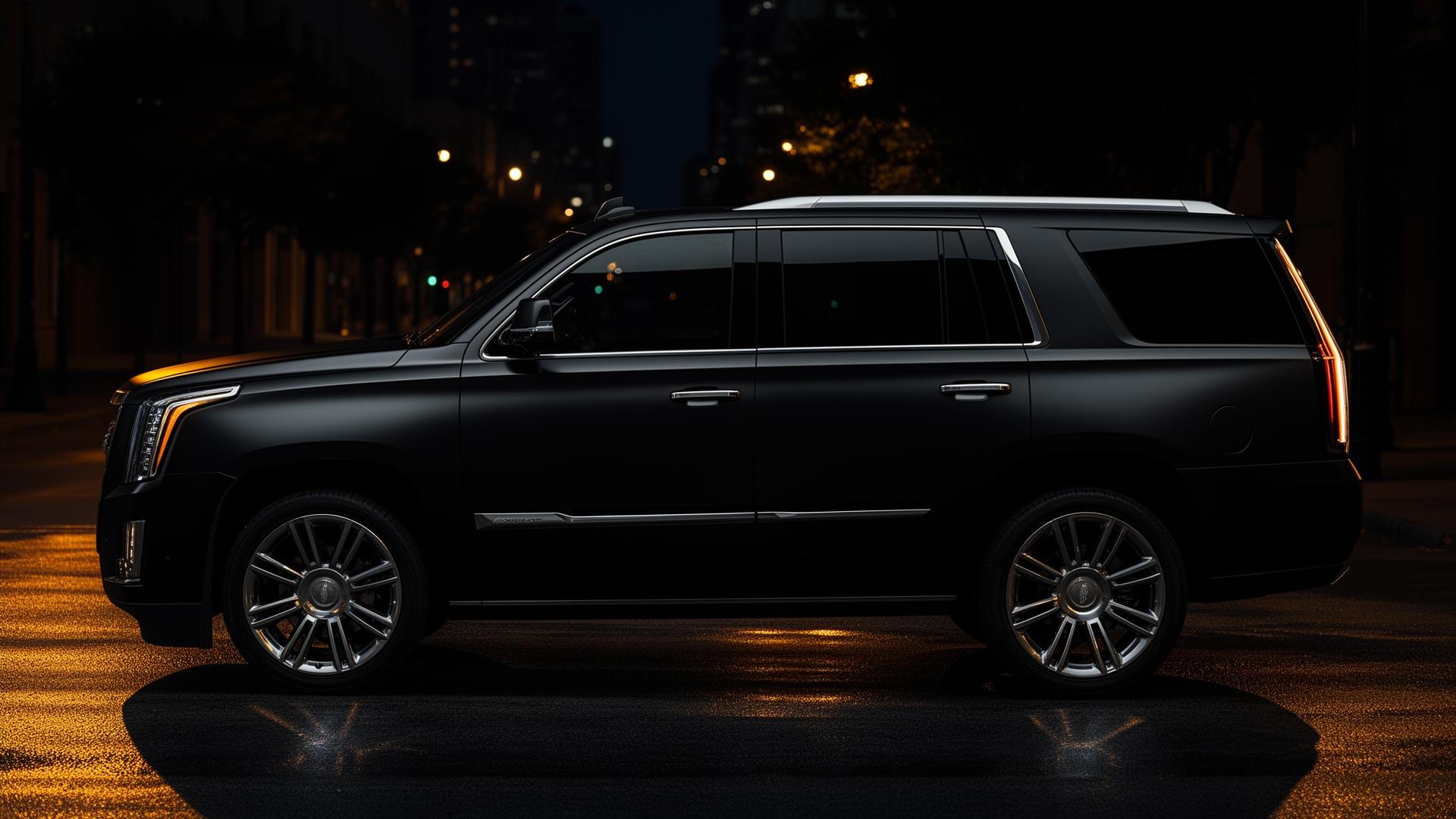 Black luxury SUV at night in Dallas